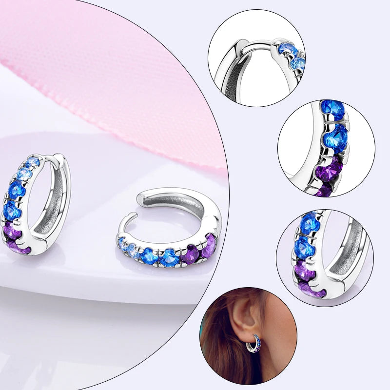925 sterling silver hoop earrings with zirconia accents, hypoallergenic jewelry for women and girls