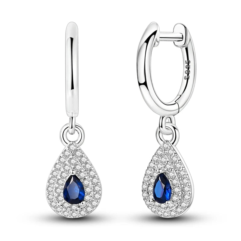 Hypoallergenic CZ zircon hoop earrings in 925 sterling silver, close-up view
