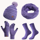 Women's winter hat, scarf and gloves set with faux fur ball by HSF Marketplace