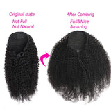 Afro kinky curly human hair drawstring ponytail extension with clip-in attachment from HSF Marketplace