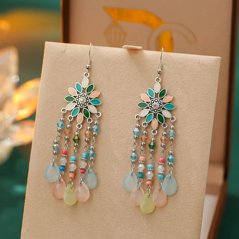 Bohemian water drop tassel earrings for women, vintage dangle jewelry by HSF Marketplace