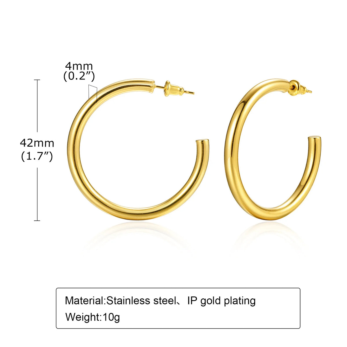 Waterproof gold-plated chunky circle hoop earrings for women by HSF Marketplace
