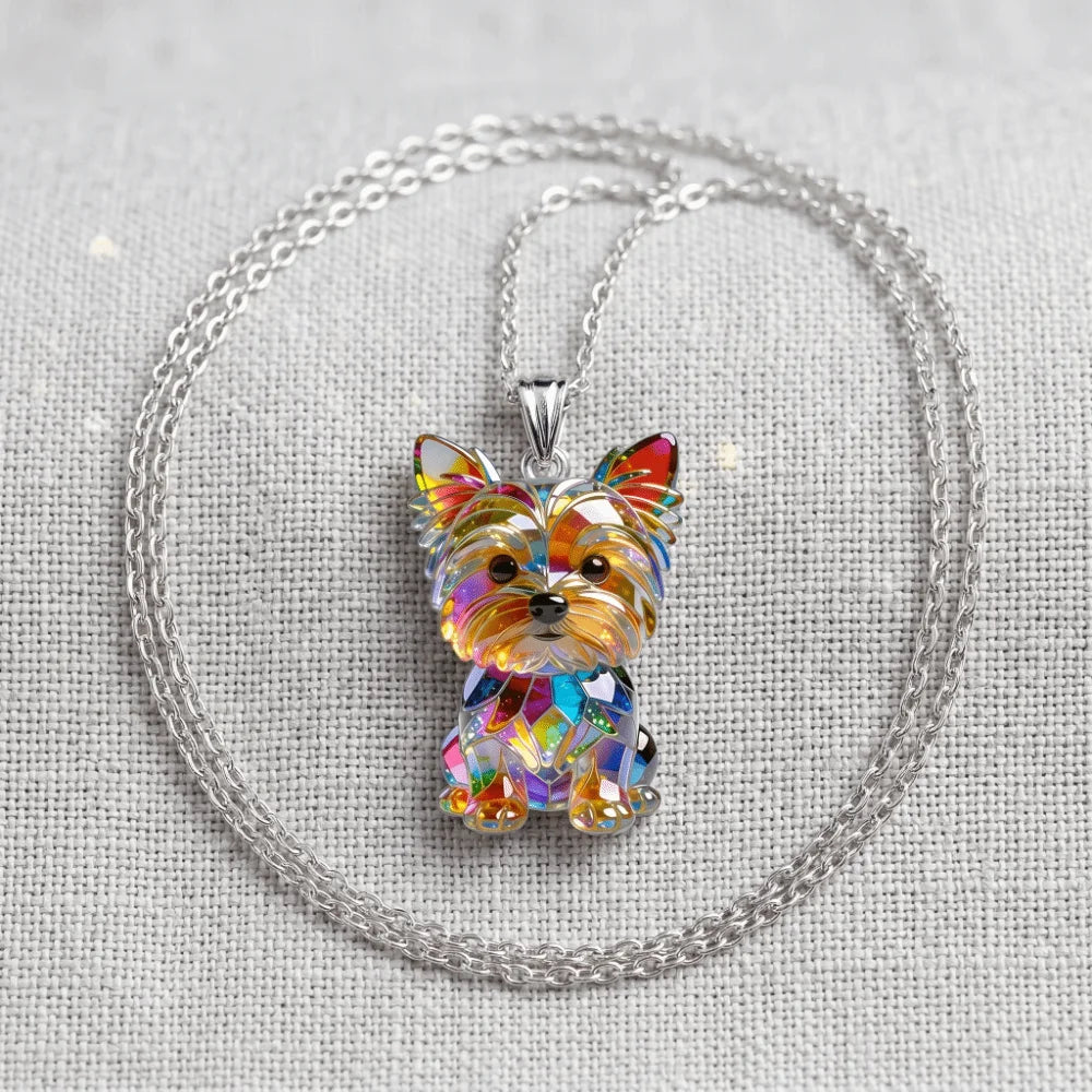 Colorful Yorkshire Terrier necklace for dog lovers by HSF Marketplace, featuring a vibrant Yorkie pendant