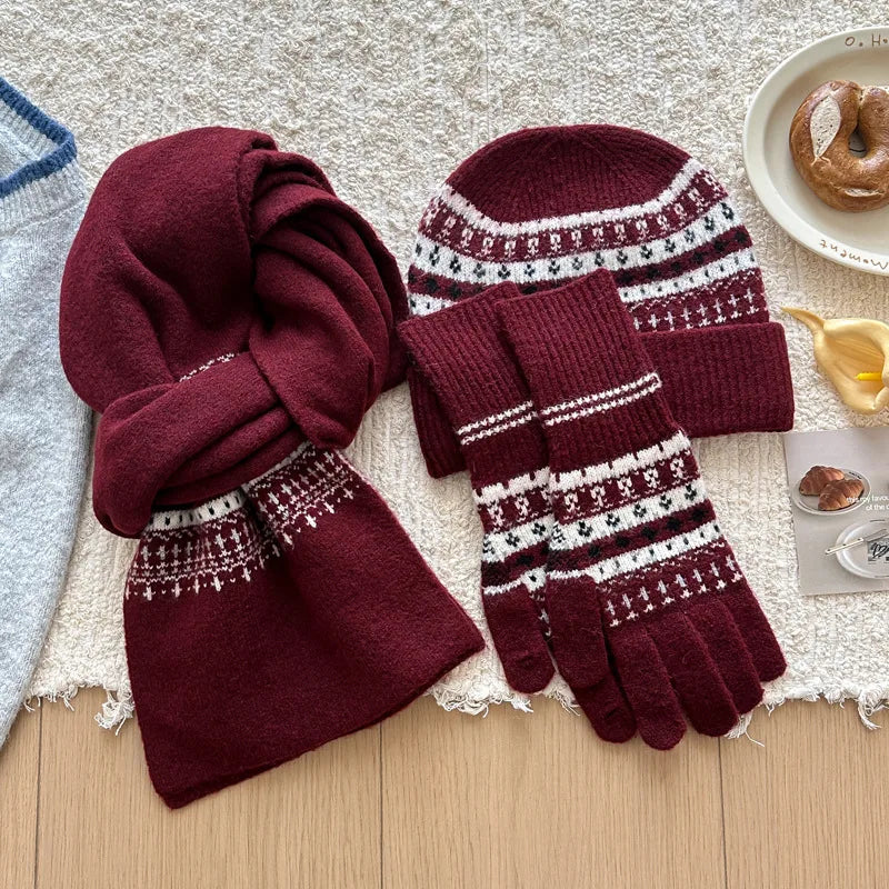 Women's knitted wool hat, scarf and gloves set in soft cashmere texture by HSF Marketplace