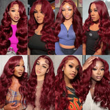 Body Wave Human Hair Bundles With Closure 5x5 And Colored Burgundy Red 3/4 Bundles With Lace Closure 99J Brazilian Hair Bundles