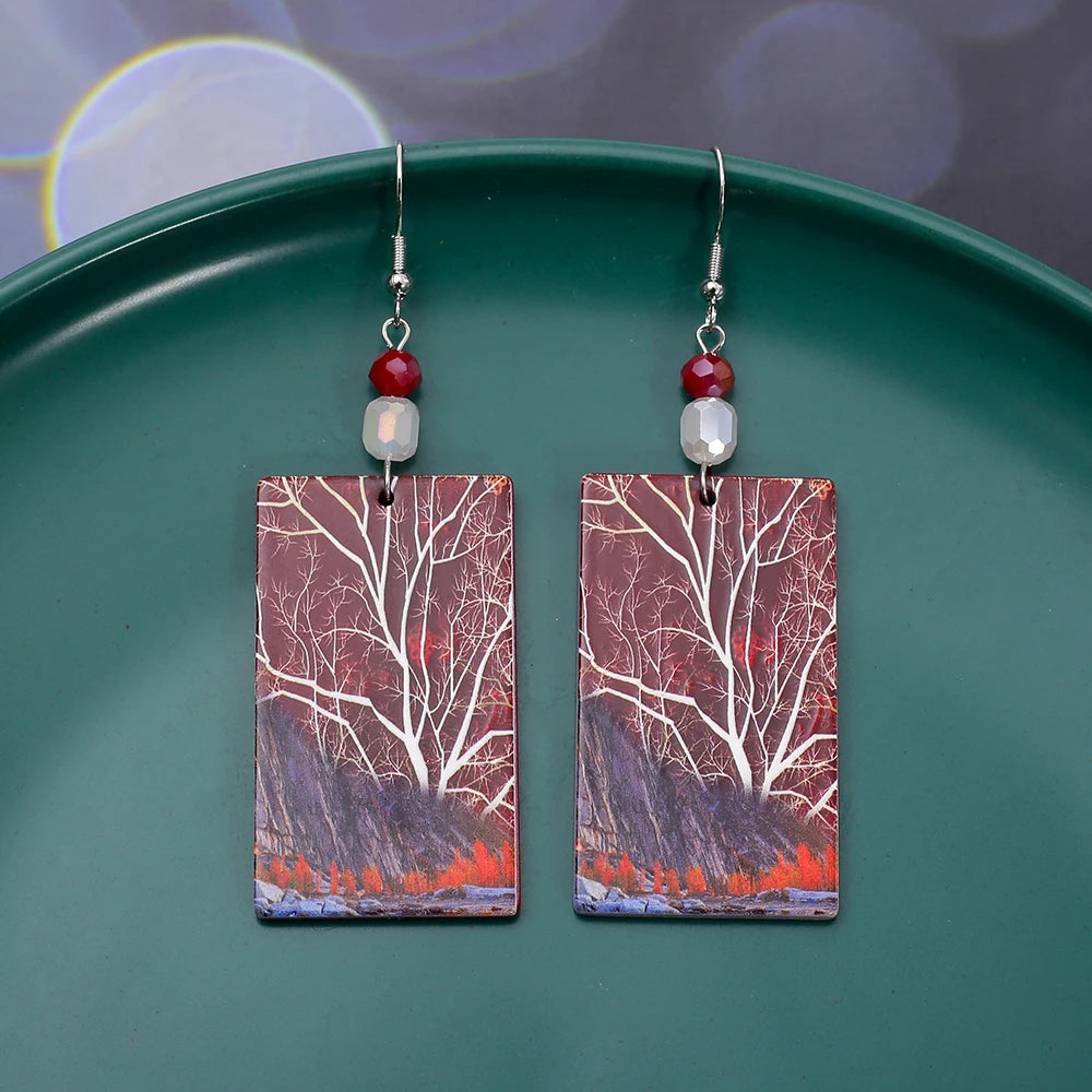 Red brown vintage tree dangle earrings for women by HSF Marketplace