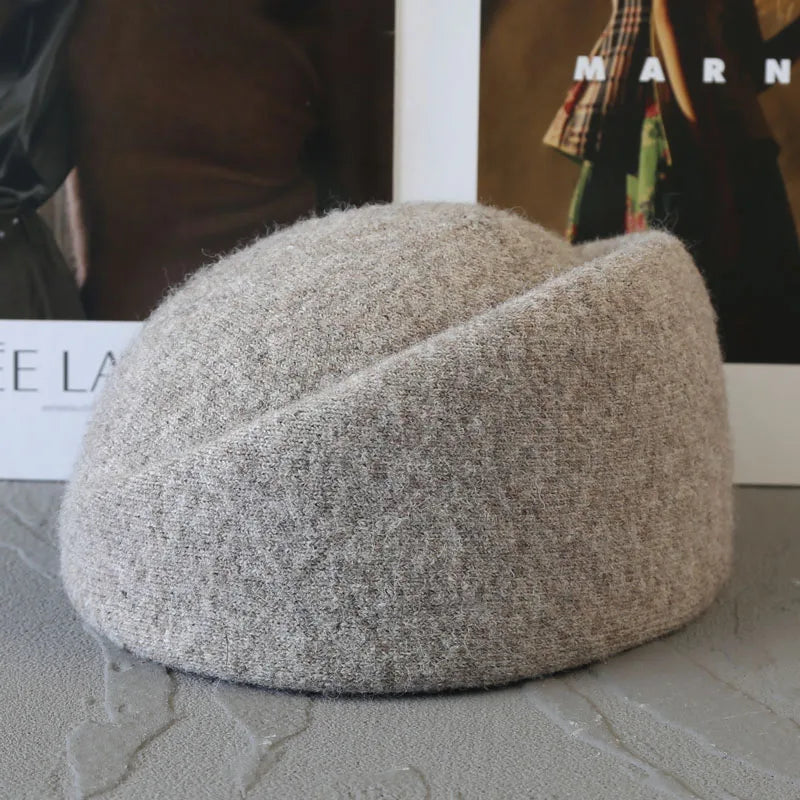 Women's warm wool blend winter beret hat by HSF, elegant style in a classic design