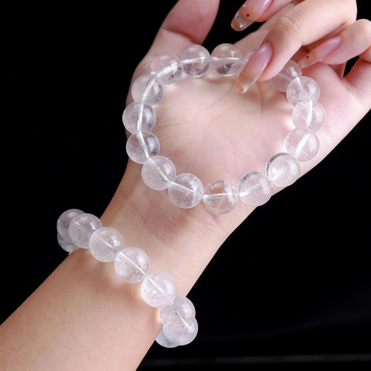 JD Natural Stone White Phantom Crystal Strand Bracelet Reiki Healing Crystal Jewelry Gift for Women Men Elastic Beaded Bracelet