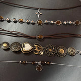 Vintage brown stone pendant necklace with leather cord for women by HSF Marketplace