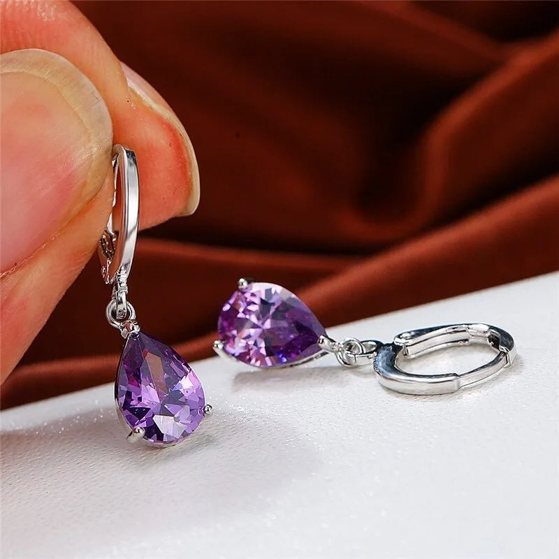 Blue crystal dangle earrings for women, elegant 10-pair jewelry set by HSF Marketplace