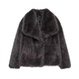 Brown faux fur women’s warm jacket by HSF Marketplace for elegant casual style