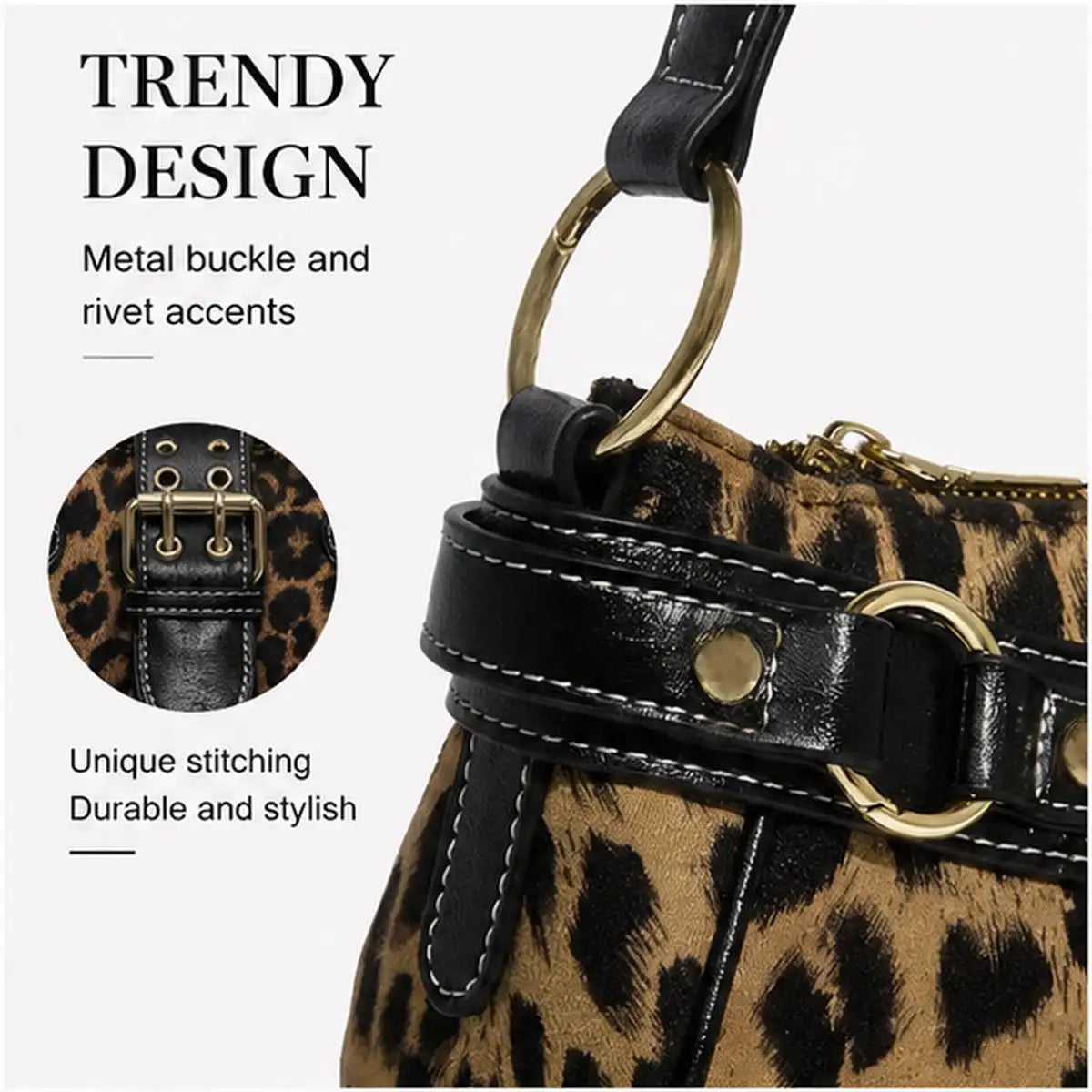 Leopard print PU leather hobo shoulder bag for women by HSF Marketplace
