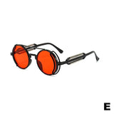 Trendy punk steampunk round sunglasses with double spring arms, gothic style, UV400 protection, black frames, HSF Marketplace eyewear