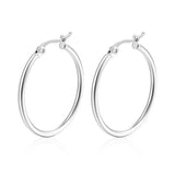 Classic stainless steel hoop earrings for women, 30–80mm sizes, polished circular jewelry design