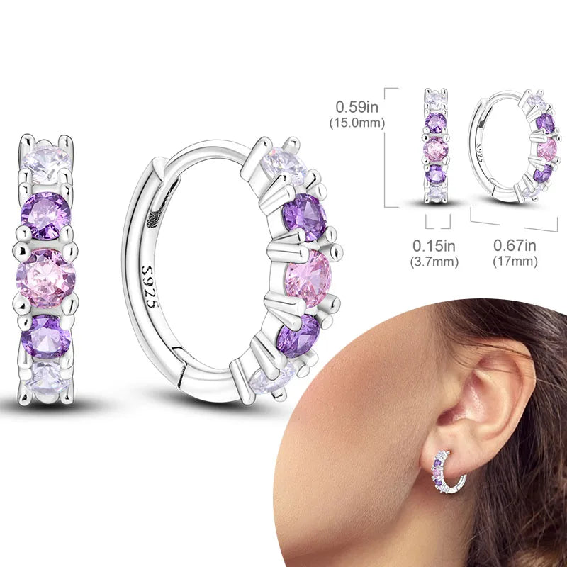 925 sterling silver hoop earrings with zirconia, hypoallergenic fashion jewelry for women and girls