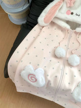 Kawaii rabbit ear zip-up hoodie for women, plush and cozy K-Culture merch by HSF Marketplace