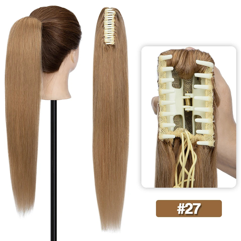 S-noilite straight human hair claw clip ponytail extension, natural black, blonde, and brown shades