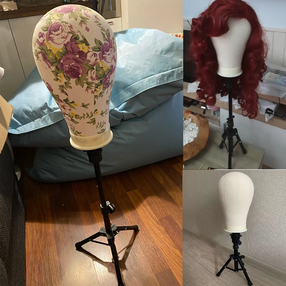 Wig Stand Tripod & Canvas Block Wig Head Adjustable Hairdresser Training Head Stand Set For Wig Display Styling Salon Home Used