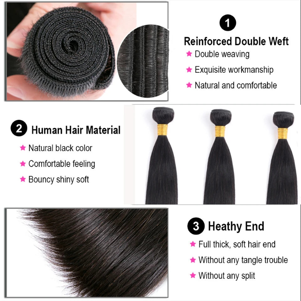 Virgin Bone Straight Human Hair Bundle With Closure Frontal HD Transparent Jerry Curly Hair Bundle Deal Hair Extension Wholeasle
