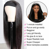 HSF Marketplace glueless headband wig, straight human hair wig for women with black hair and no lace front