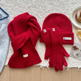 Women's knitted wool hat, scarf and gloves set in soft cashmere gray