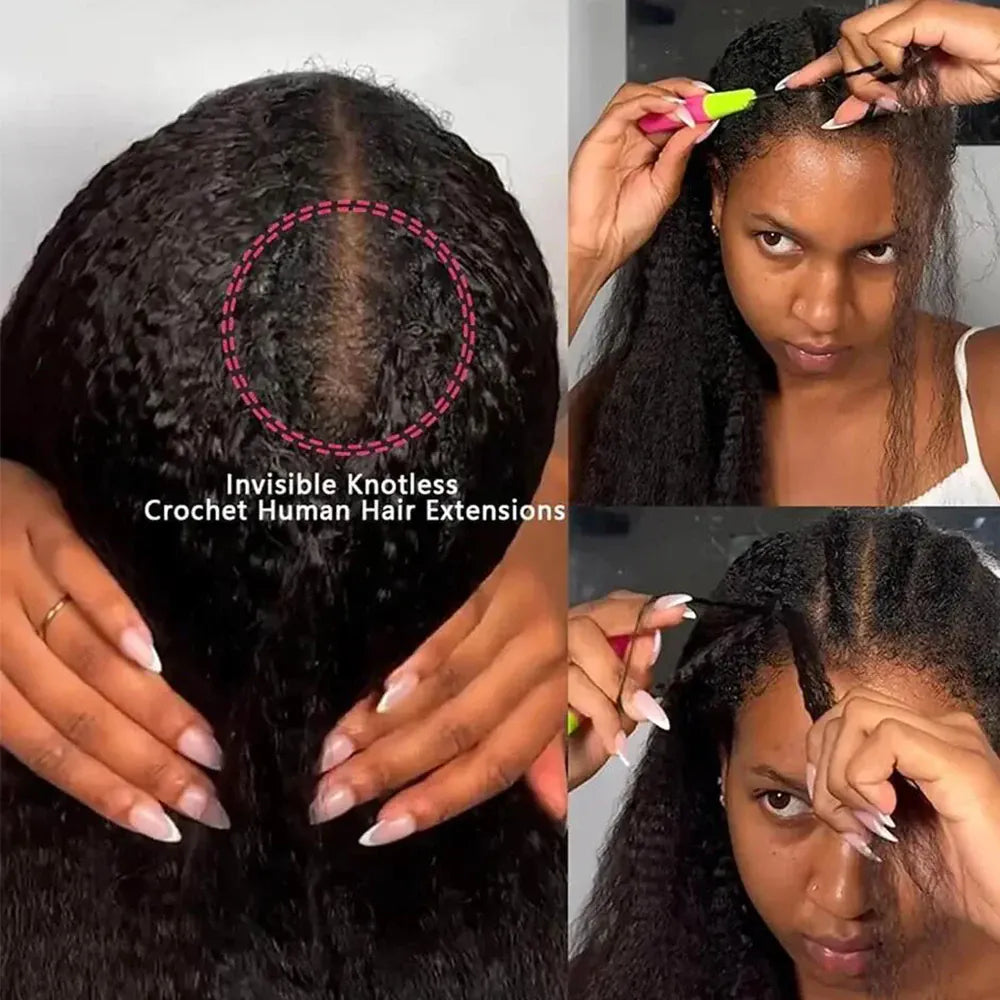 12A Kinky Straight Crochet Human Hair Bundles Miracle Knots Crochet Hair Human Hair Crochet Braids 16-26 Inch Burmese Curly Feather Crochet Human Hair Extension Pre Separated Knotless Reusable Crochet Human Hair For Black Wom