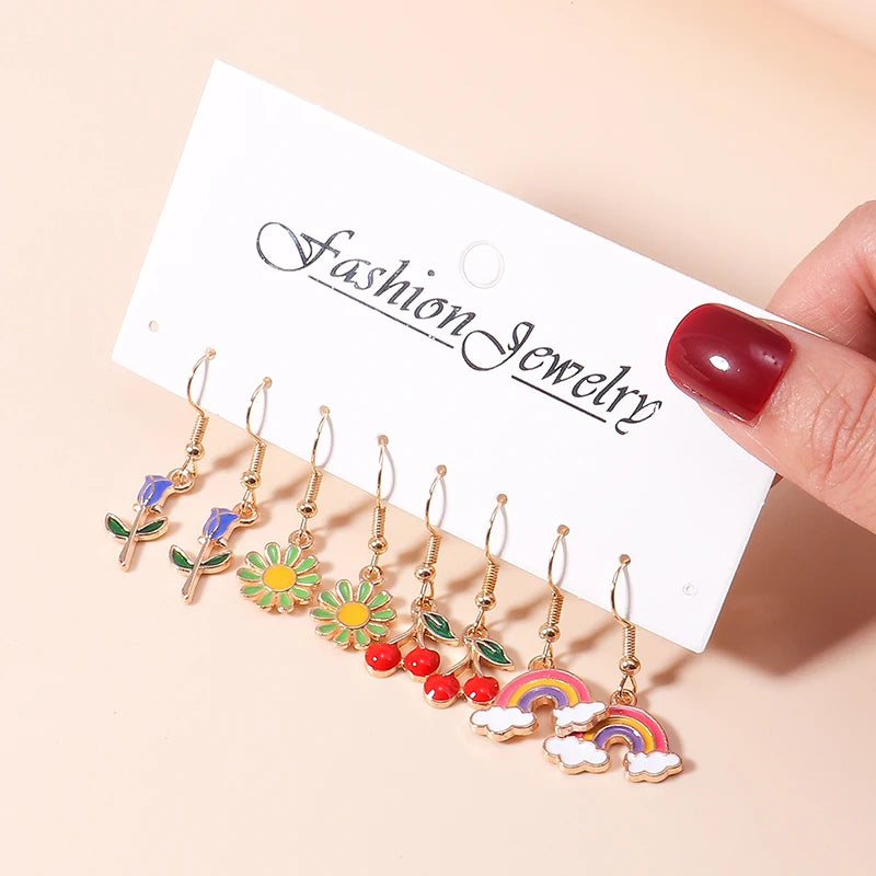 Cute donut earring set, 10 resin dangle earrings in assorted colorful designs for all ages