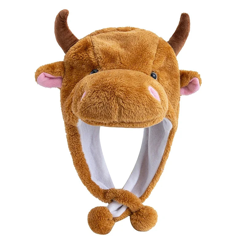 Women's HSF Marketplace plush 3D animal style winter hat with funny decorative design for couples and families