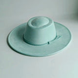 Khaki wide brim vegan suede fedora hat for women and men, autumn and winter style