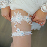 2-piece floral lace garter belt set with handmade embroidery and rhinestone details for bridal lingerie