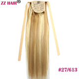 ZZHAIR Brazilian Remy human hair ribbon ponytail extension, 16-20 inch natural straight horsetail clip-in, 60g