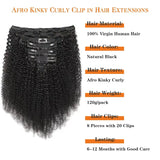 4C kinky curly clip-in human hair extensions for women, full-head afro curly style