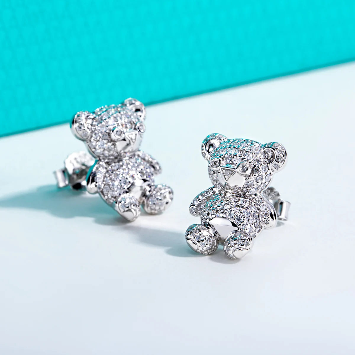 AnuJewel moissanite bear stud earrings in 925 sterling silver, D color VVS1 stones for women