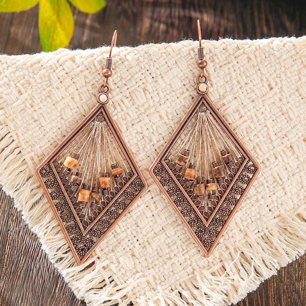 Colorful wire-wrapped boho dangle earrings for women by HSF Marketplace