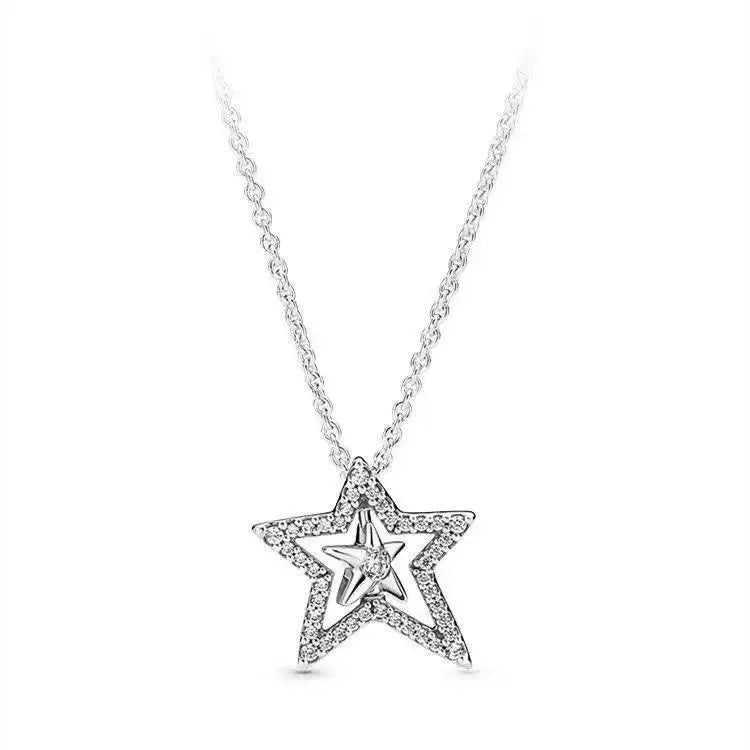 Silver heart pendant necklace with zircon accents, featuring a circular design, perfect for women's jewelry and DIY charm beads.