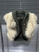 Women's fluffy faux fur knitted sleeveless cropped vest by HSF Marketplace in a furry waistcoat style