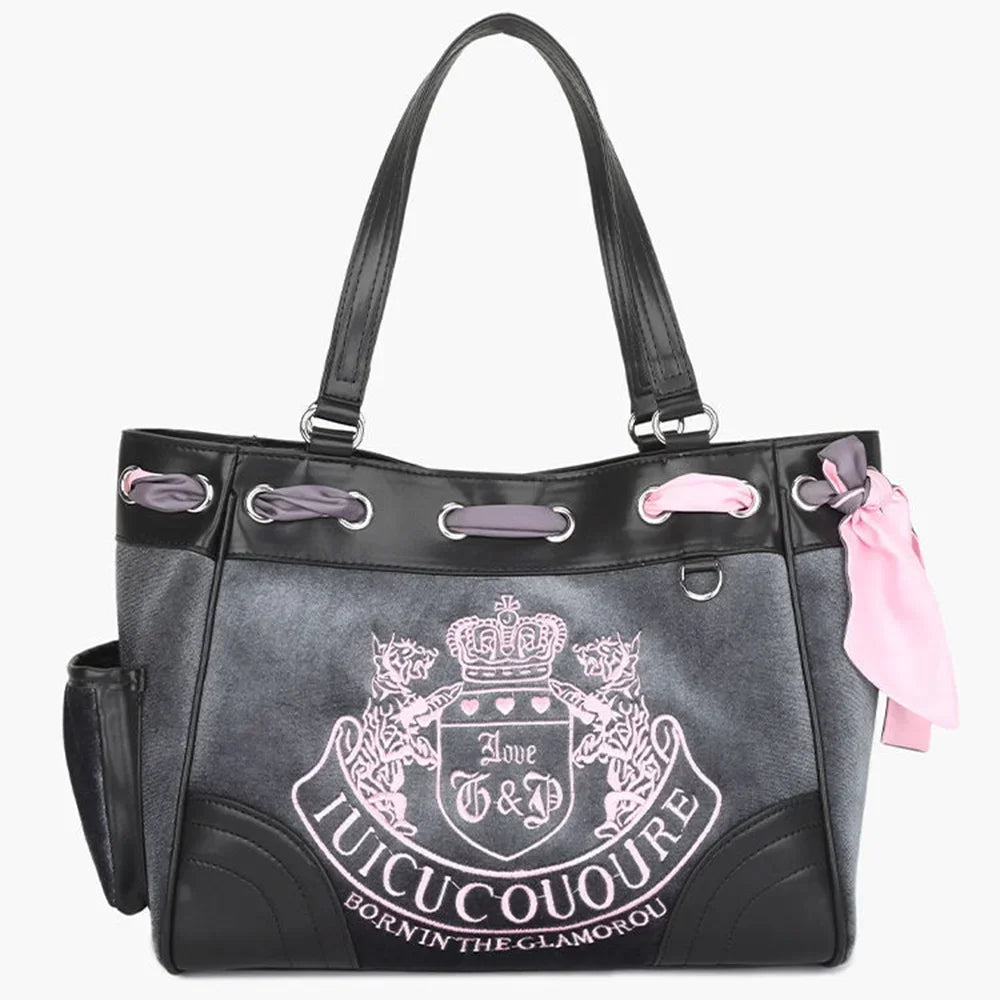 Large-capacity vintage velvet tote bag for women with embroidery, ideal for shopping and everyday use, by HSF Marketplace.