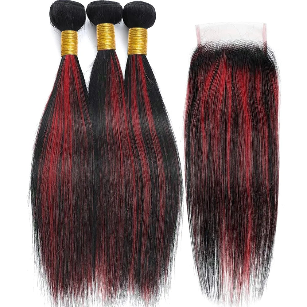 1B/99J Highlight Human Hair Bundles with Closure 12A Straight 99j Colored Human Hair Bundles With Closure Burmese Hair Bundles
