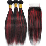 1B/99J Highlight Human Hair Bundles with Closure 12A Straight 99j Colored Human Hair Bundles With Closure Burmese Hair Bundles
