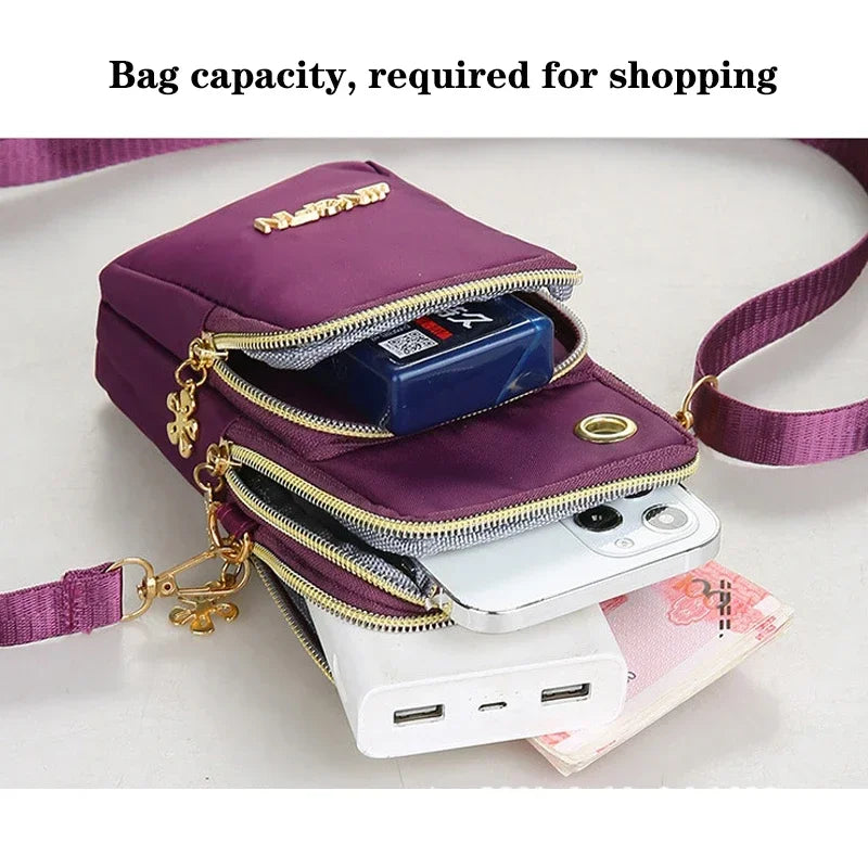 HSF Marketplace women's crossbody mobile phone bag with three layered wallet design, mini shoulder purse for running and everyday use