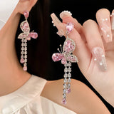 Pink zircon dangle earrings with elegant drop design for romantic weddings and parties by HSF Marketplace