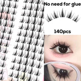140 cluster Korean-style false lash extension kit for natural long wispy cat-eye cosplay makeup looks