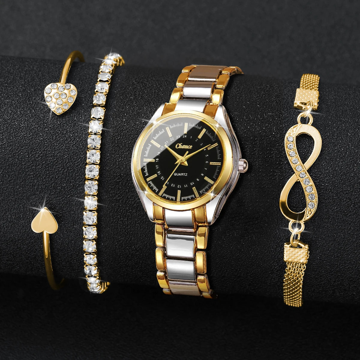 4PCS/Set Fashion Small Dial Women Watches Ladies Luxury Analog Quartz Wristwatch Bracelets Set Reloj Mujer（Without Box）
