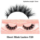 Fluffy wispy short clusters of 3D real mink false eyelashes in a layered style