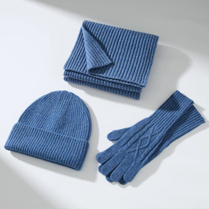 Wool beanie, scarf and glove winter set by HSF Marketplace in a warm matching design