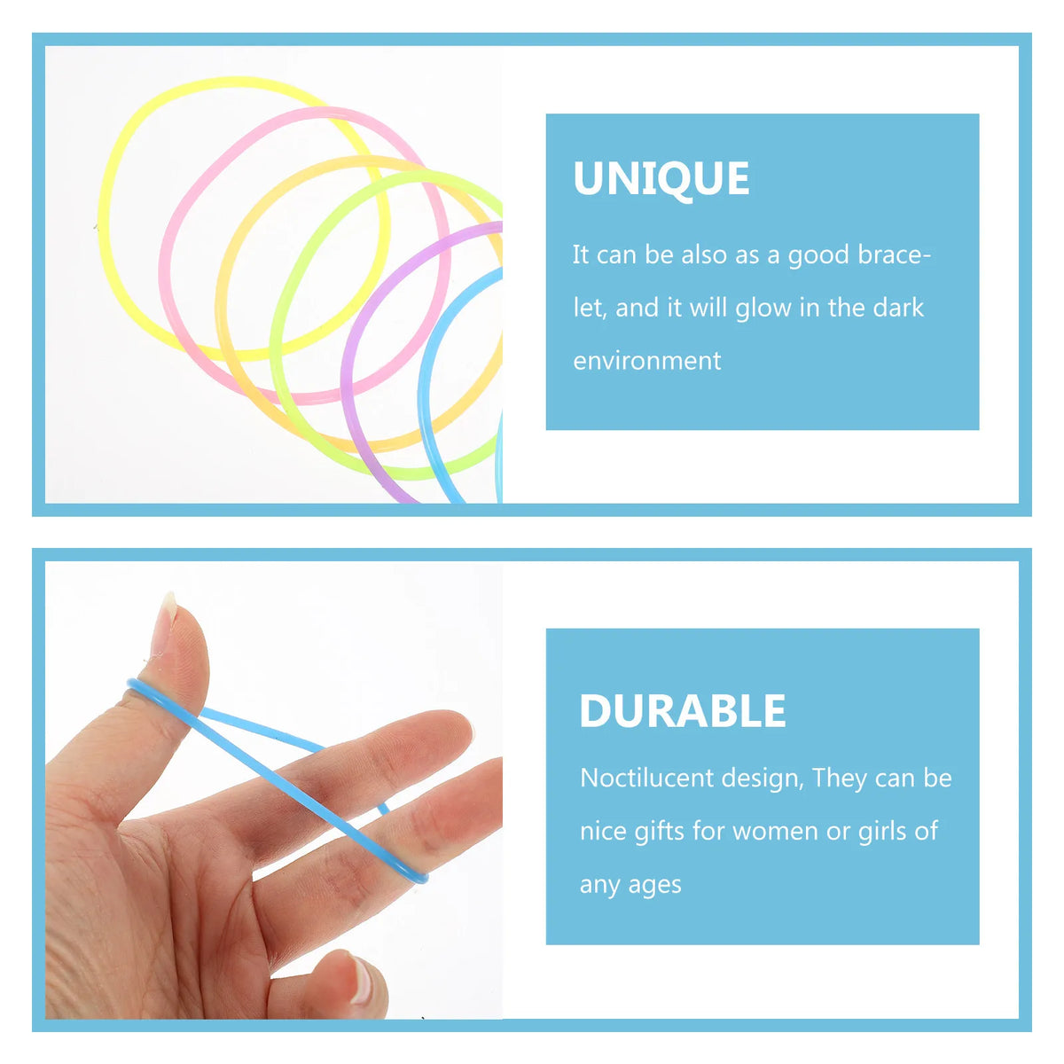 30Pcs Silicone Hair Tie Design Glow in The Dark Rubber Band Fine Bracelet for Women Fashionable Wristband Hair