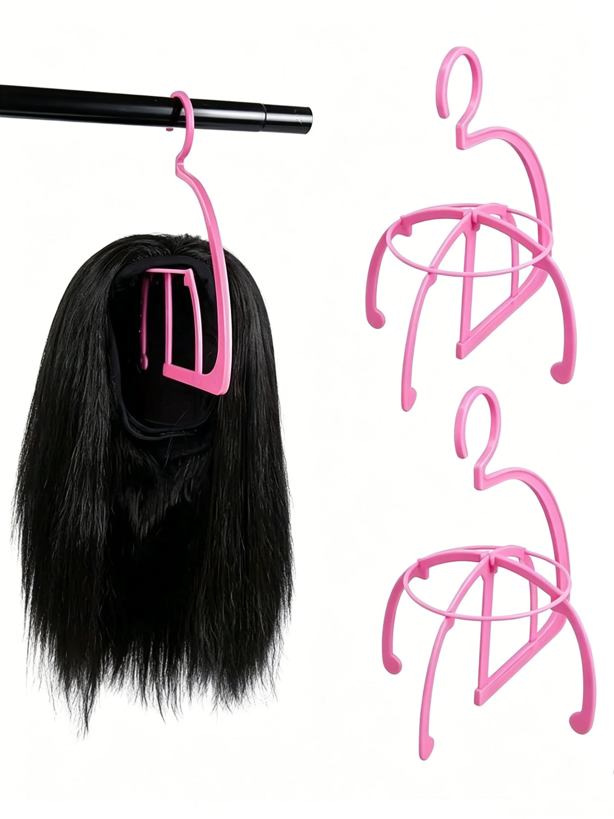 1/2/3pcs Pink Hanging Wig Storage Holder Wig Display Hanger Rack  For Lace Front Wigs Hair Extensions Hairpiece Accessories