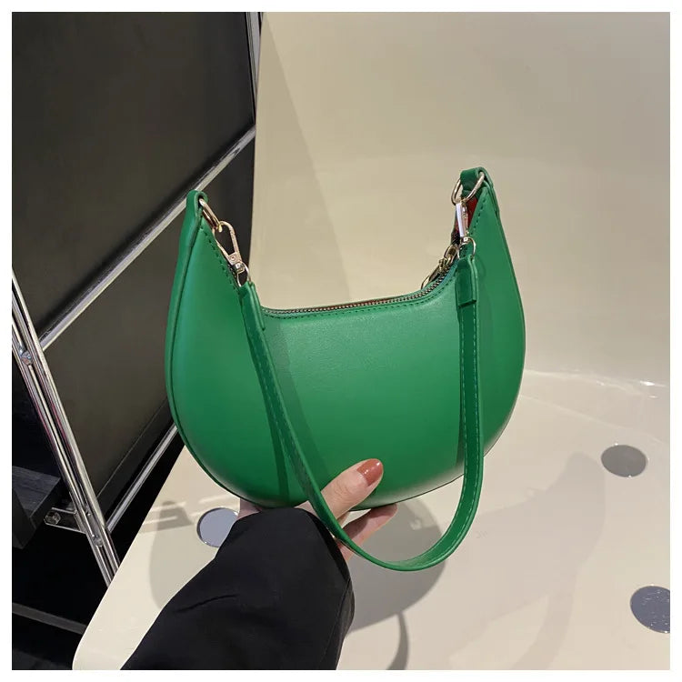 Elegant moon-shaped women's handbag by HSF Marketplace, high-end luxury single shoulder purse with stylish design.