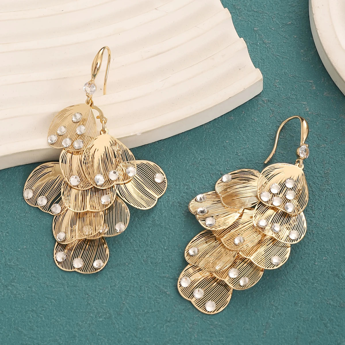 Gold and silver multi-layer drop earrings for women by HSF Marketplace