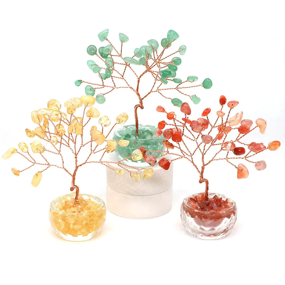 Natural Stone Crystal Money Tree Healing Gemstone Citrine Amethyst Copper Wire Wrapped Yoga Feng Shui Tree Home Decor Lucky Gift